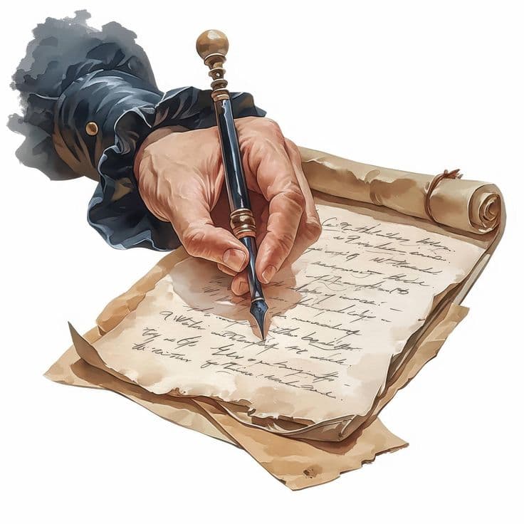 Watercolor illustration of a hand reviewing a manuscript page, representing proofreading