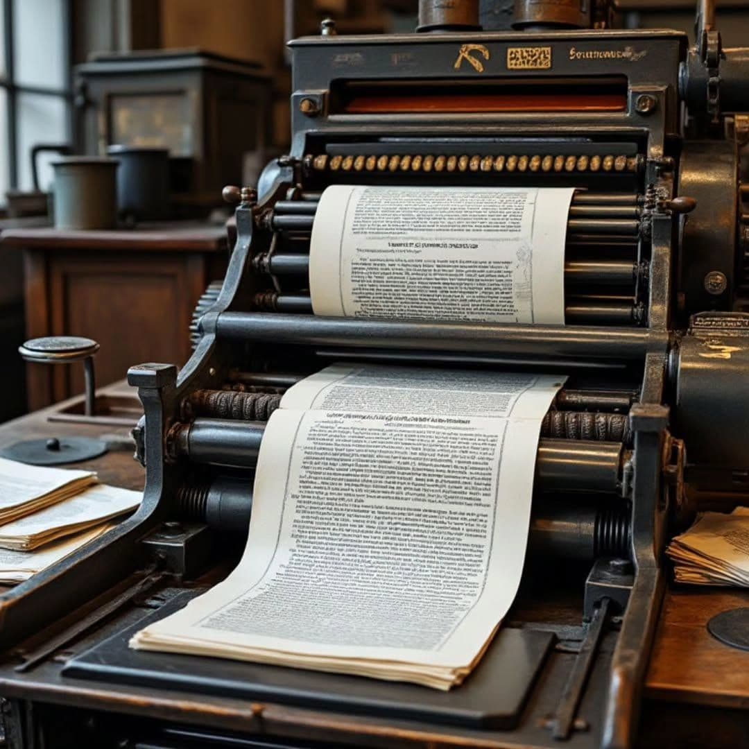 Print professional operating a modern printing press