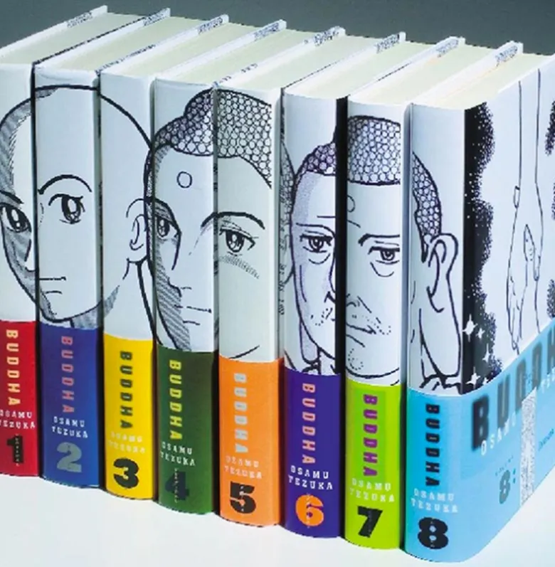 Colorful multi-volume book series lined up on a shelf